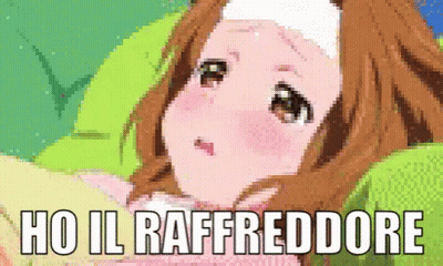 A Pixel Art Of A Girl With A Bandage On Her Head And The Words Ho Il Raffreddore Below Her GIF