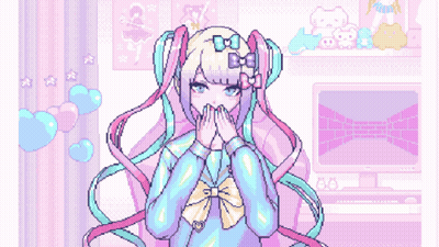 A Pixel Art Of A Girl With A Bow On Her Head GIF