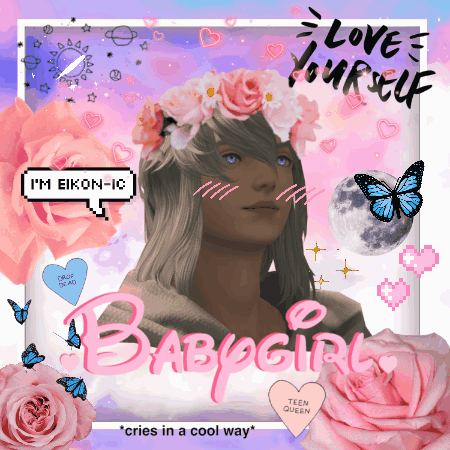 A Pixel Art Of A Girl With A Flower Crown And The Words Babygirl GIF