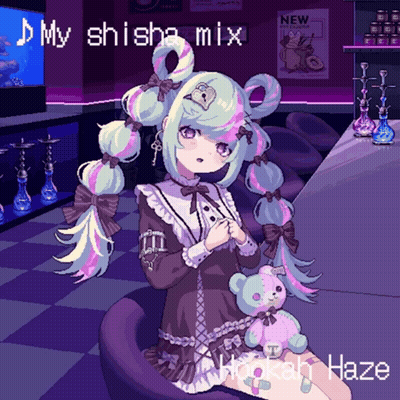 A Pixel Art Of A Girl With A Hookah And The Words My Shisha Mix Hookah Haze On The Bottom GIF