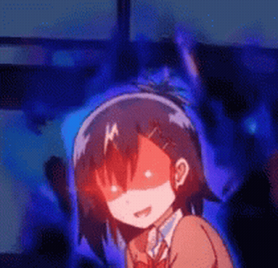 A Pixel Art Of A Girl With A Red Eye And A Blue Background GIF