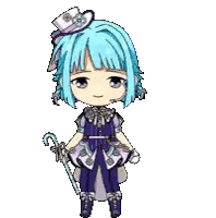 A Pixel Art Of A Girl With Blue Hair And A Cane Sticker