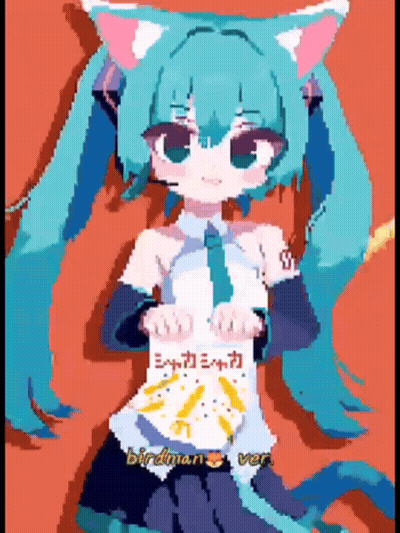 A Pixel Art Of A Girl With Cat Ears Holding A Sign That Says Birdman GIF