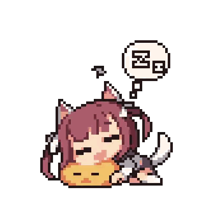 A Pixel Art Of A Girl With Cat Ears Sleeping On A Pumpkin Sticker