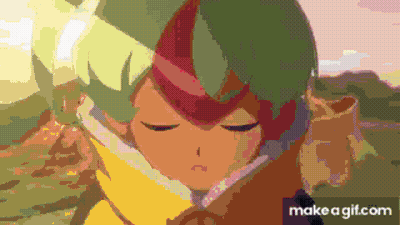 A Pixel Art Of A Girl With Green Hair And A Red Headband . GIF