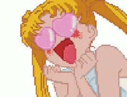 A Pixel Art Of A Girl With Heart Shaped Glasses GIF