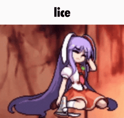 A Pixel Art Of A Girl With Long Purple Hair And Bunny Ears Sitting Down . GIF