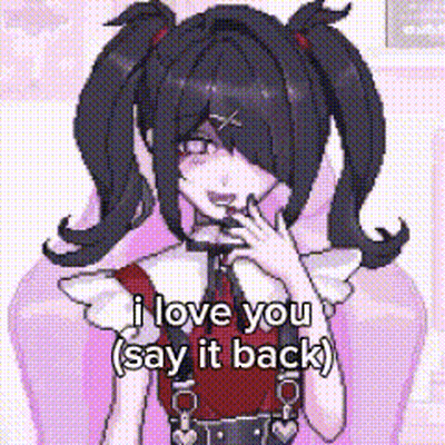 A Pixel Art Of A Girl With Pigtails And The Words `` I Love You Say It Back '' . GIF