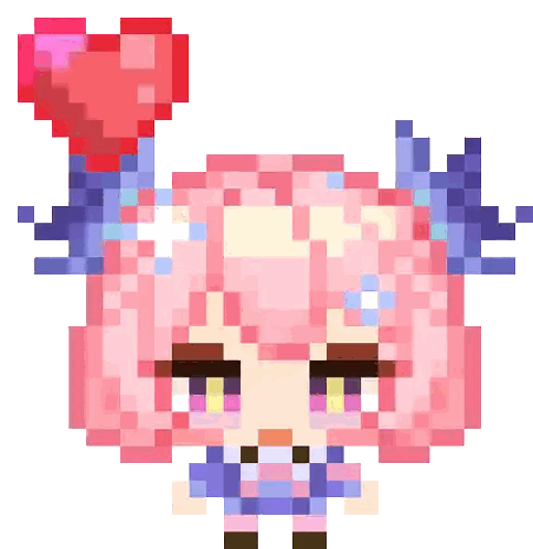A Pixel Art Of A Girl With Pink Hair And A Heart In Her Hair Sticker