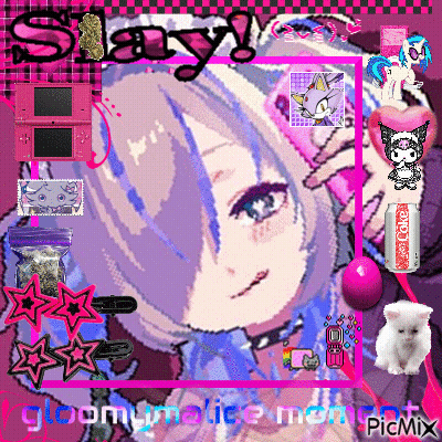 A Pixel Art Of A Girl With The Word Slay In The Corner GIF
