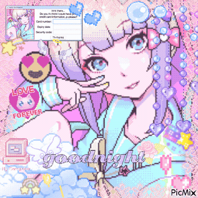 A Pixel Art Of A Girl With The Words Goodnight Written Below Her GIF