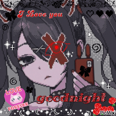 A Pixel Art Of A Girl With The Words I Love You Goodnight On The Bottom GIF