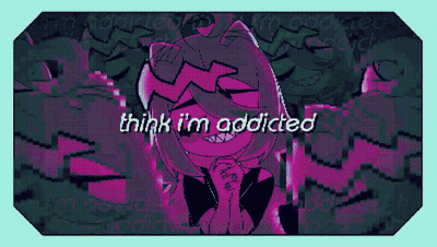 A Pixel Art Of A Girl With The Words " I 'M Addicted " On The Bottom GIF