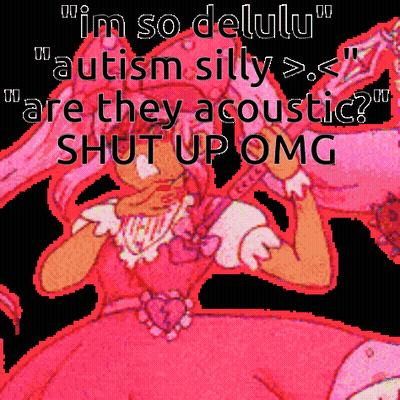a pixel art of a girl with the words " i 'm so delulu "