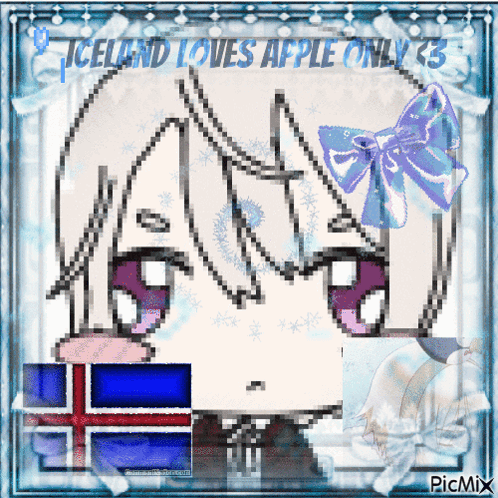 A Pixel Art Of A Girl With The Words Iceland Loves Apple Only On The Bottom GIF