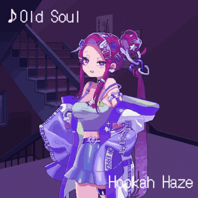 A Pixel Art Of A Girl With The Words Old Soul Hookah Haze On The Bottom GIF