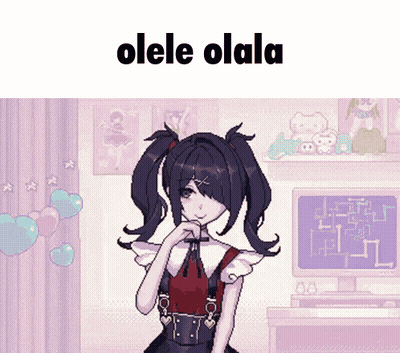 A Pixel Art Of A Girl With The Words Olele Olala Written Above Her GIF