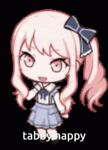 A Pixel Art Of A Girl With The Words Tabby Happy GIF