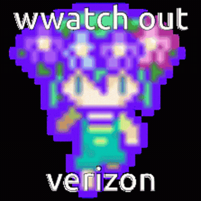 A Pixel Art Of A Girl With The Words " Watch Out Verizon " Below Her GIF