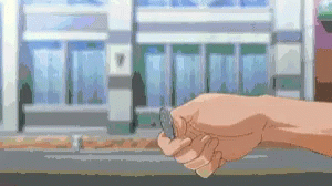 A Pixel Art Of A Hand Holding A Coin In Front Of A Store GIF