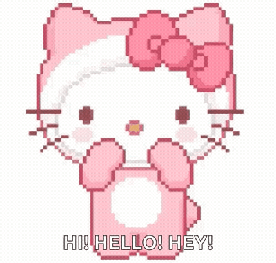 A Pixel Art Of A Hello Kitty With A Pink Bow And Ipod . GIF