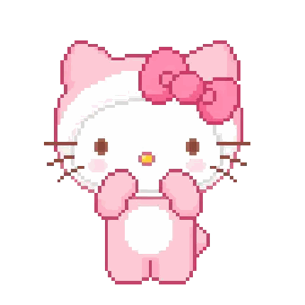 A Pixel Art Of A Hello Kitty With A Pink Bow Sticker