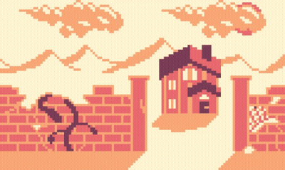 A Pixel Art Of A House Behind A Brick Fence GIF