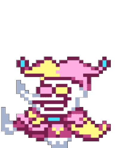A Pixel Art Of A Jester With A Pink Hat GIF