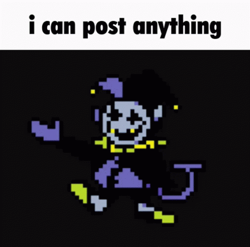 A Pixel Art Of A Jester With The Words I Can Post Anything Above It GIF