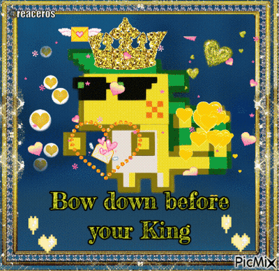 A Pixel Art Of A King With The Words Bow Down Before Your King On It GIF