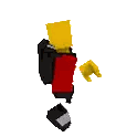 A Pixel Art Of A Lego Man With A Yellow Head And A Red Jacket . Sticker