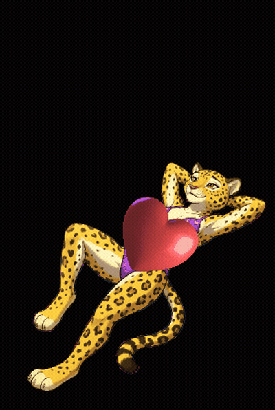 A Pixel Art Of A Leopard Laying Down Holding A Red Heart GIF