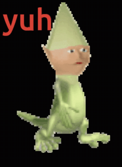 A Pixel Art Of A Lizard Wearing A Green Hat With The Word Yuh Above It GIF