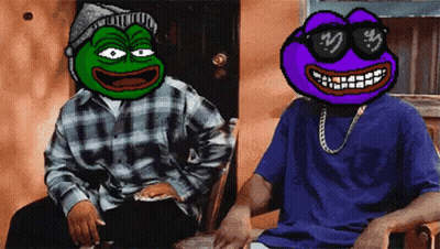 A Pixel Art Of A Man And A Frog With A Purple Head GIF