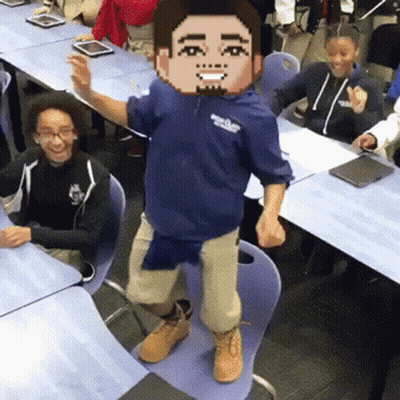 A Pixel Art Of A Man Dancing In Front Of A Group Of People GIF