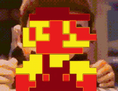 A Pixel Art Of A Man Eating A Burger GIF
