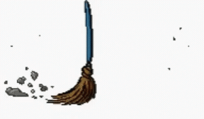 A Pixel Art Of A Man Holding A Broom Next To A Man 'S Head . GIF