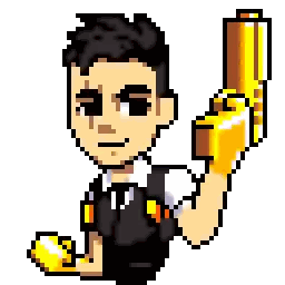 A Pixel Art Of A Man Holding A Golden Gun Sticker