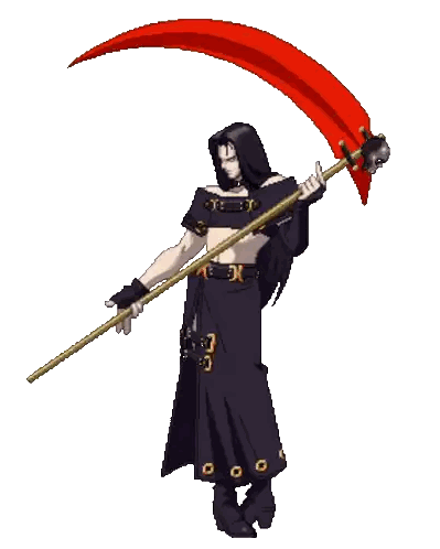 A Pixel Art Of A Man Holding A Scythe Sticker