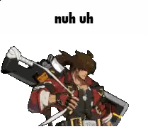 A Pixel Art Of A Man Holding A Sword With The Words Nuh Uh Above Him . Sticker