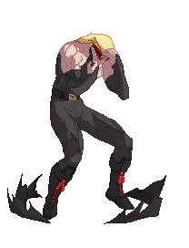 A Pixel Art Of A Man In A Black Suit With A Gold Belt Sticker