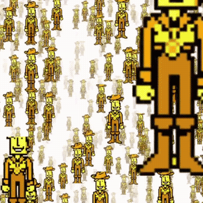 A Pixel Art Of A Man In A Cowboy Suit GIF