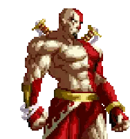 A Pixel Art Of A Man In A Red And White Outfit Holding A Sword Sticker