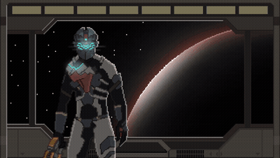 A Pixel Art Of A Man In A Space Suit With A Planet In The Background GIF