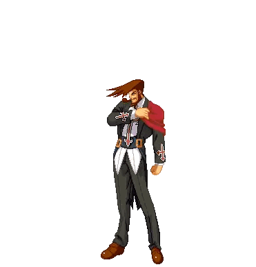 A Pixel Art Of A Man In A Suit With A Cross On His Arm Sticker