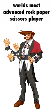 A Pixel Art Of A Man In A Suit With The Words Worlds Most Advanced Rock Paper Scissors Player Below Him Sticker