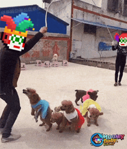 A Pixel Art Of A Man Jumping A Rope With Monkey Baby In The Corner GIF