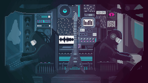 A Pixel Art Of A Man Playing A Guitar And A Man Playing A Piano GIF