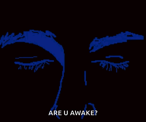 A Pixel Art Of A Man 'S Eyes With The Words Are U Awake GIF