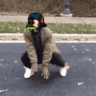 A Pixel Art Of A Man Squatting On The Side Of The Road . GIF